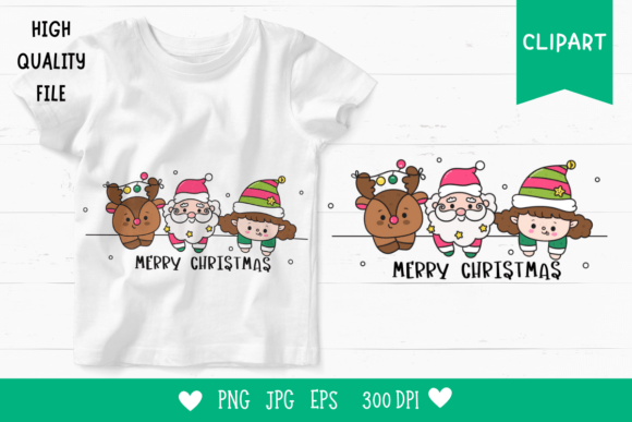 Cute Santa Elf and Reindeer Kawaii PNG for Festive Designs