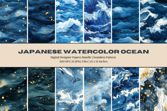 Japanese Watercolor Ocean Digital Paper: A Versatile Design Resource for Creative Projects