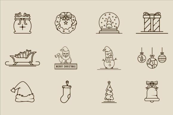 Set of Christmas Icon Line Art Vector: A Versatile Design Resource for Holiday Projects
